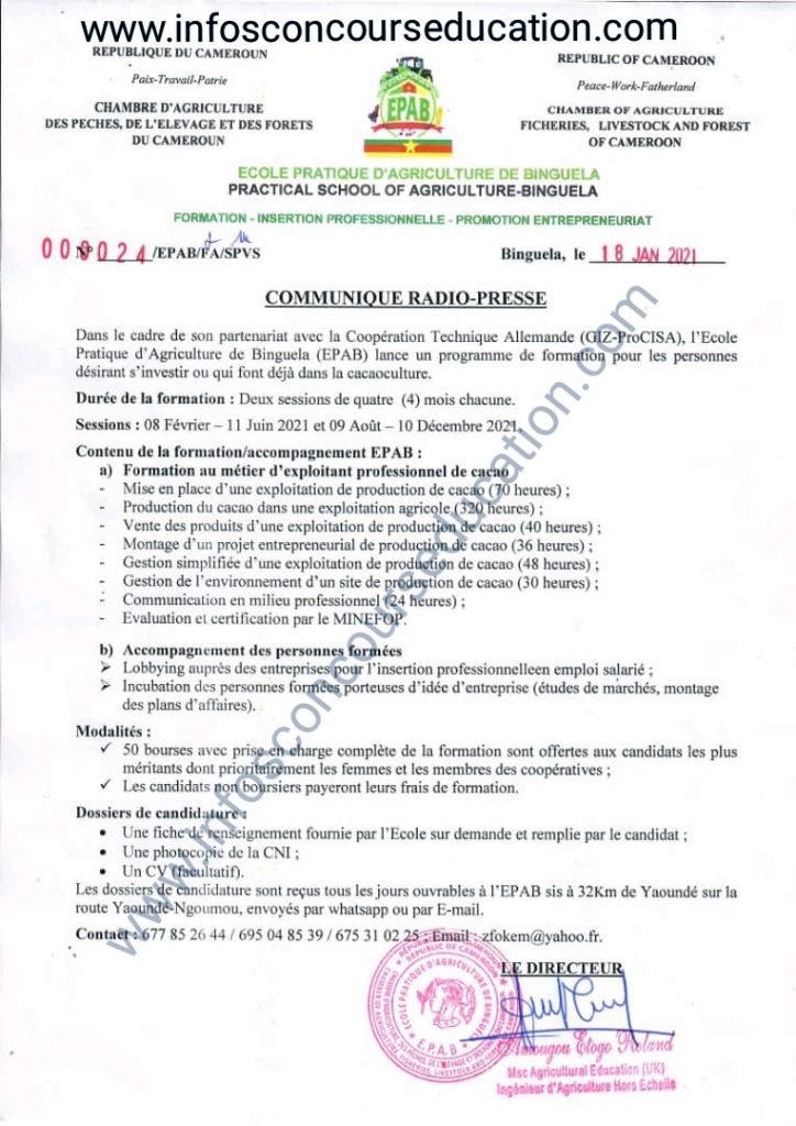 offre de formation dans la cacaoculture-EPAB