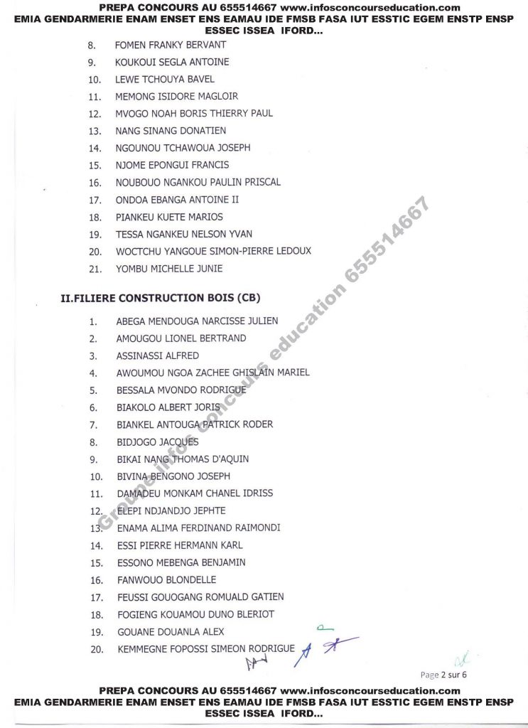 resultats concours IUT BOIS MBALMAYO 2020