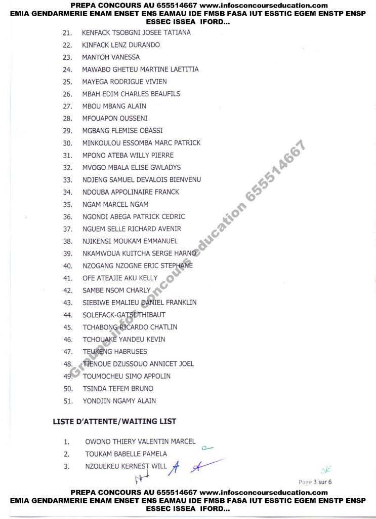 resultats concours IUT BOIS MBALMAYO 2020