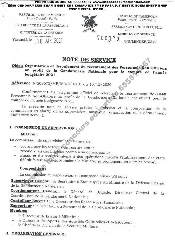 concours gendarmerie nationale cameroun 2021