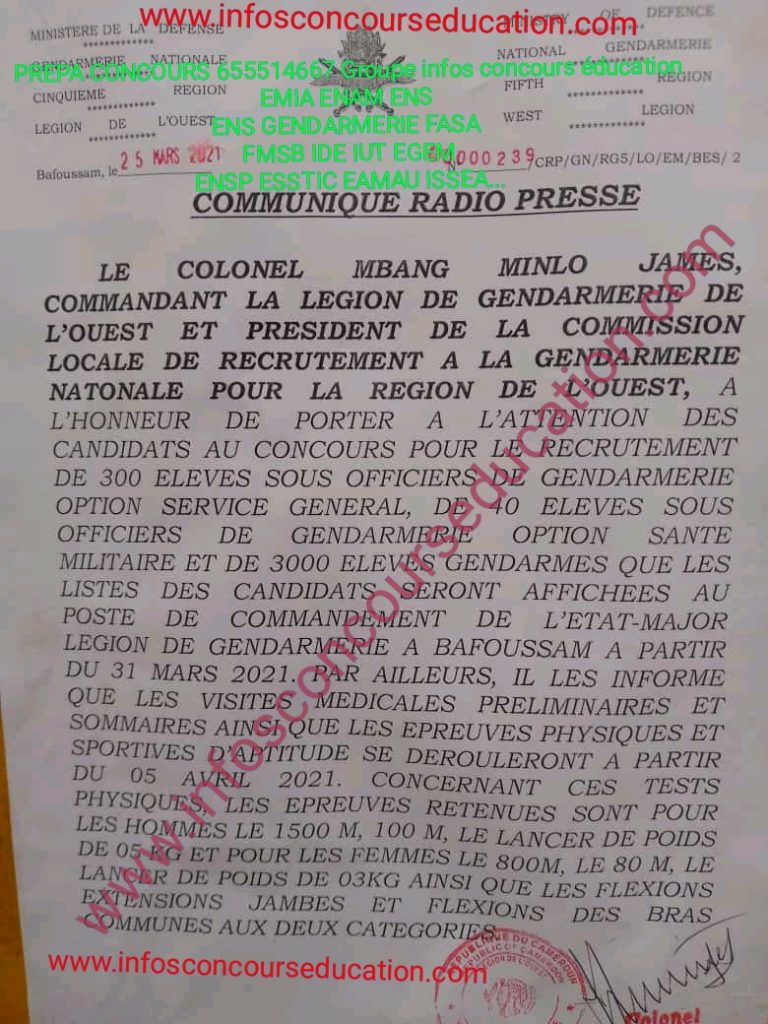 Liste concours gendarmerie mindef