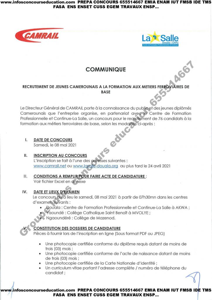 CONCOURS RECRUTEEMENT CAMRAIL 2021