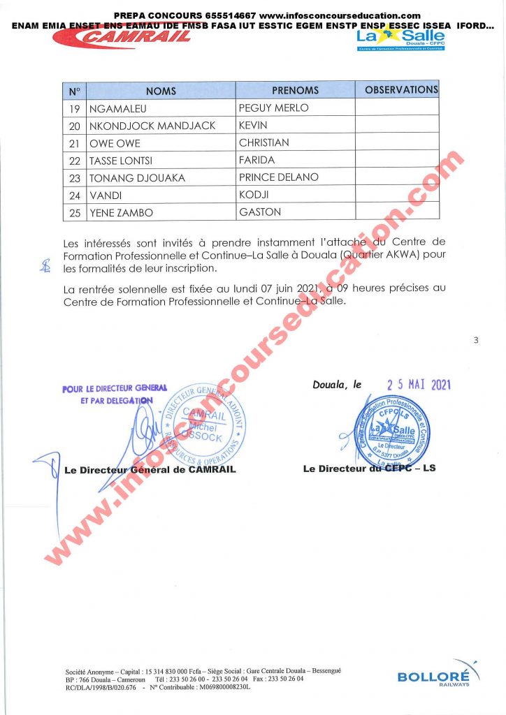 Résultats définitifs au recrutement des brigadiers de manœuvres et conducteurs de manœuvres - CAMRAIL 2020