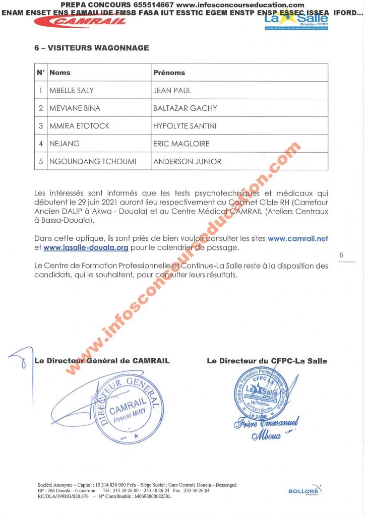 Résultats concours du recrutement CFPC-LS Centre de Formation Professionnelle et Continue - La Salle (CAMRAIL) 2021