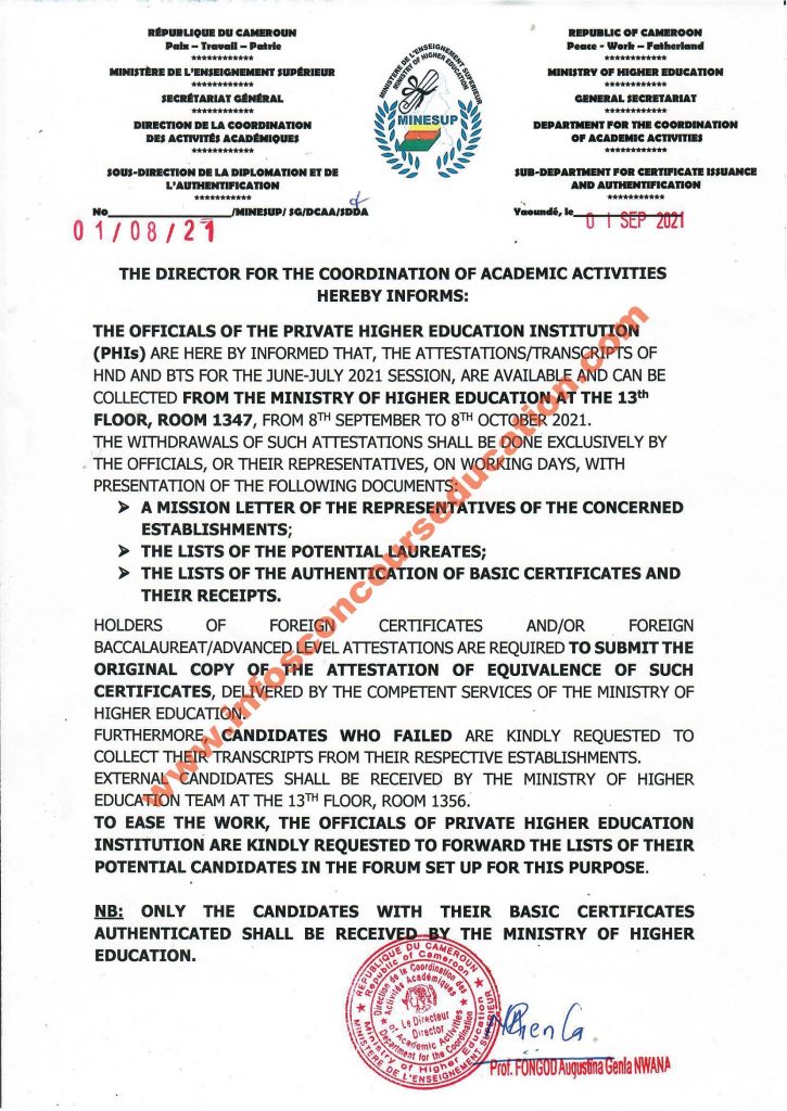 Withdrawal of HND and BTS attestion/transcripts of the 2021 session 