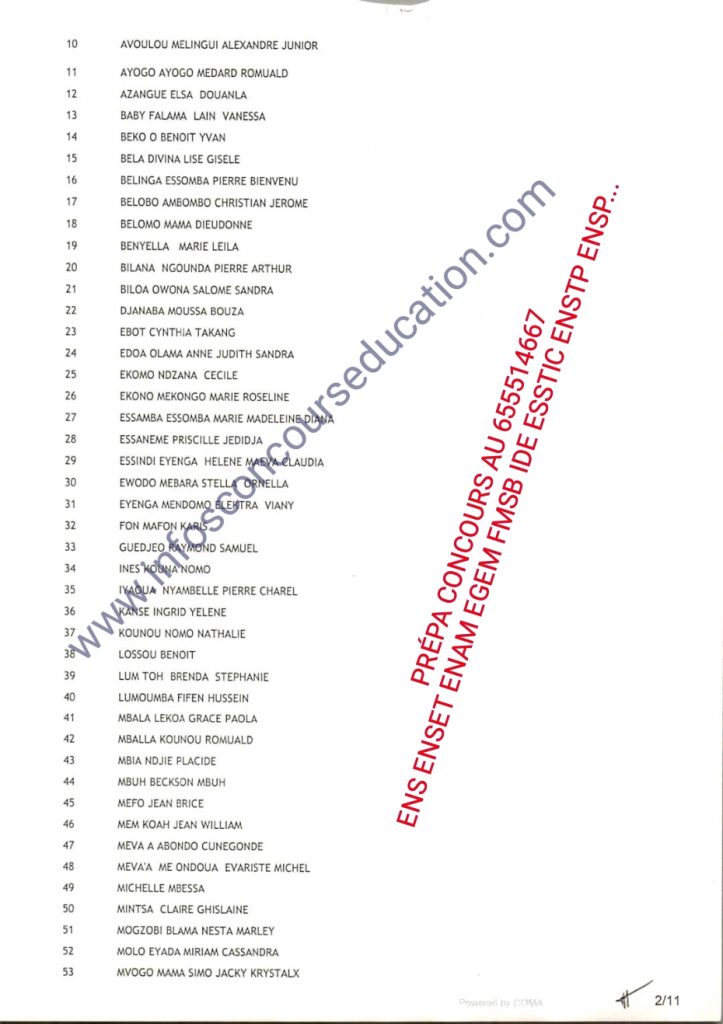 Résultats définitifs des candidats au concours d'entrée au niveau 1 du cycle de licence de l'école supérieure des sciences et techniques de l'information et de la communication (ESSTIC) au titre de l'année académique 2021/2022