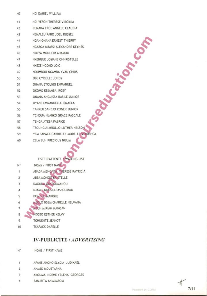 Résultats définitifs des candidats au concours d'entrée au niveau 1 du cycle de licence de l'école supérieure des sciences et techniques de l'information et de la communication (ESSTIC) au titre de l'année académique 2021/2022