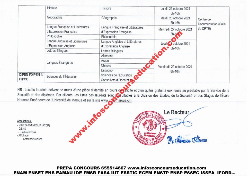 communiqué remise des diplômes (DIPES 1, DIPES Il, DIPEN 1, DIPEN Il et DIPCO) à l'ens de maroua 2021