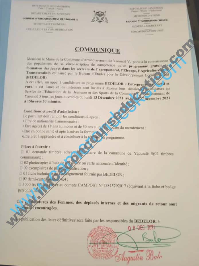 Formation de 2000 jeunes dans le secteur de l'agropastoral, l'élévage, l'agriculture et la transversalité.