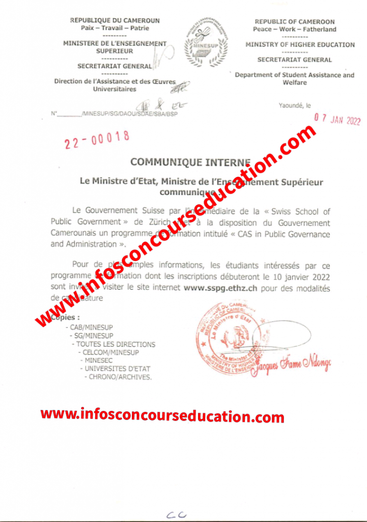 La République populaire de Chine met à la disposition du gouvernement camerounais pour le compte de l'année académique 2022/2023 une offre de 21 bourses  pour des études universitaires (licence) et post universitaire (master et doctorat)