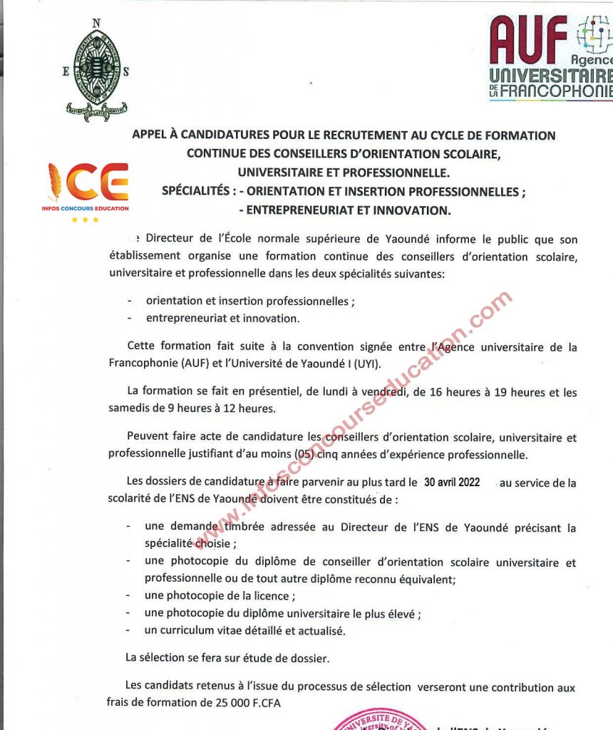 Appel à candidatures pour la formation continue des conseillers d'orientation scolaire, universitaire et professionnelle