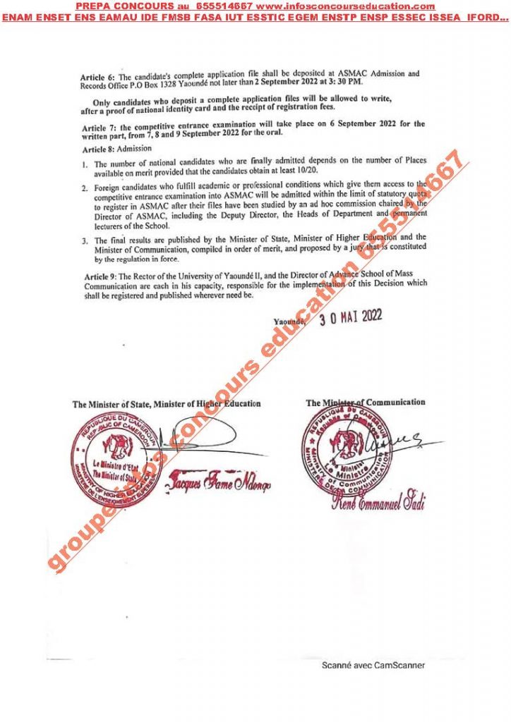 Concours d'entrée au Niveau 1 du cycle de Licence de l'ESSTIC, de l'Université de Yaoundé II SOA, au titre de l'année académique 2022-2023.