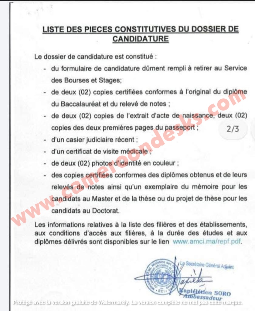  Test de sélection pour une formation aux Métiers de Techniciens Spécialisés en Tourisme et en Hôtellerie ou Royaume du Maroc au titre de l'année académique 2022-2024 cote -d'ivoire