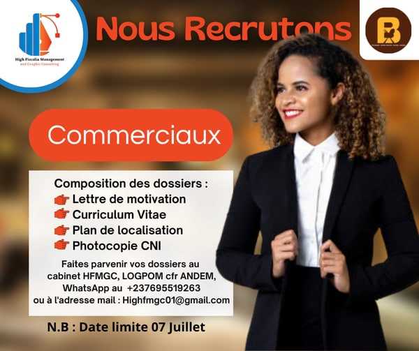 le cabinet HFMGC recherche des commerciaux professionnels, engagés et dynamiques/ emplois et stages au cameroun/ douala