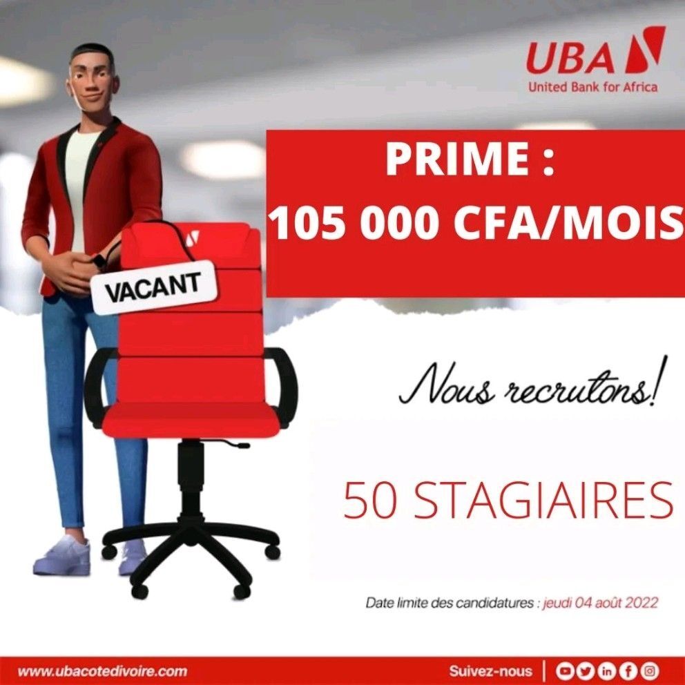 UBA recrute 50 Stagiaires Agent de Vente Direct