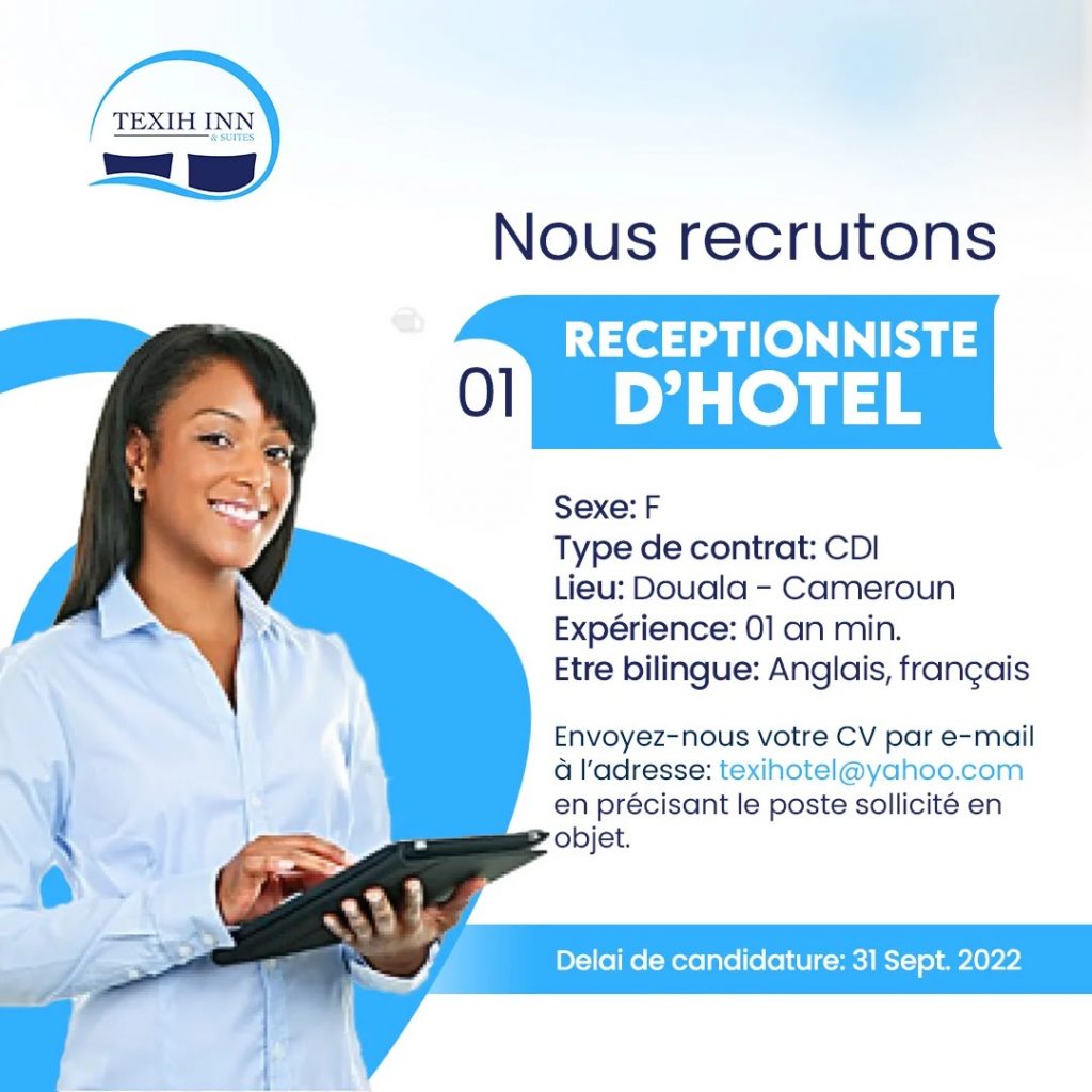TEXIH INN HOTEL recrute une Réceptionniste d'hôtel au cameroun (douala) emplois et recrutement receptionniste