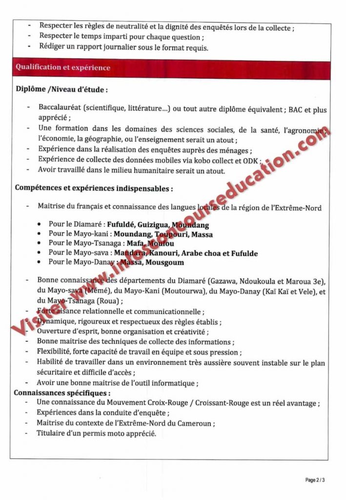 La Croix-Rouge camerounaise et la Croix-Rouge française recrutent 38 agents enquêteurs au cameroun