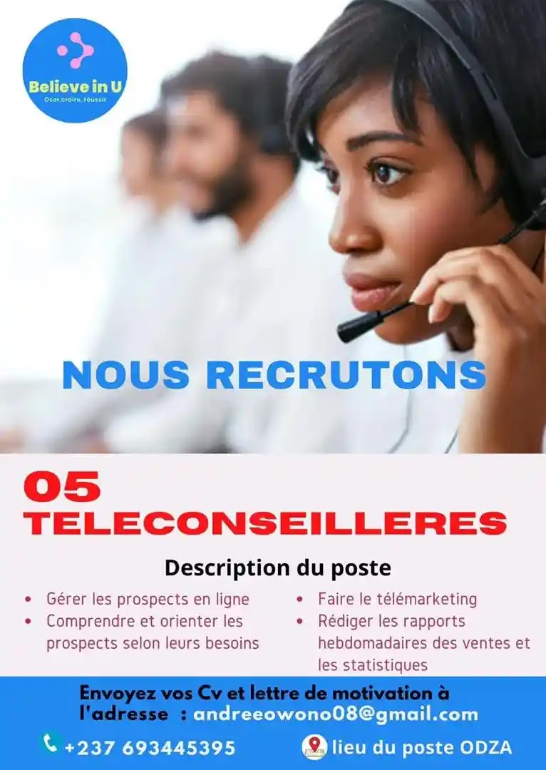  Le Cabinet d'ingénierie et management de projets recrute pour besoin de ses services 05 Téléconseillers.