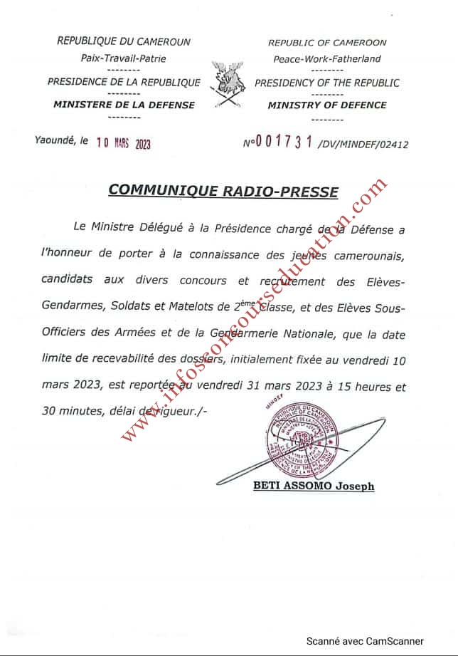 Report de date limite de dossier Concours gendarmerie et recrutement militaire 2023.