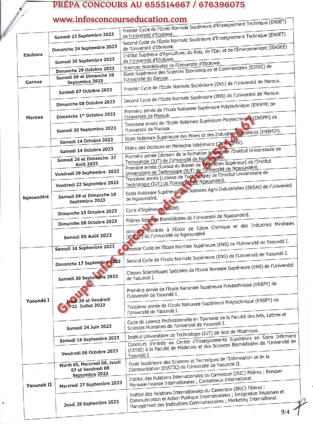 Calendrier Des Concours MINESUP 2023 Calendrier Des Concours MINESUP 2023