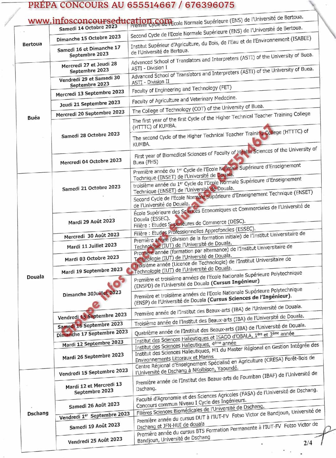 Calendrier Des Concours MINESUP 2023 Calendrier Des Concours MINESUP 2023