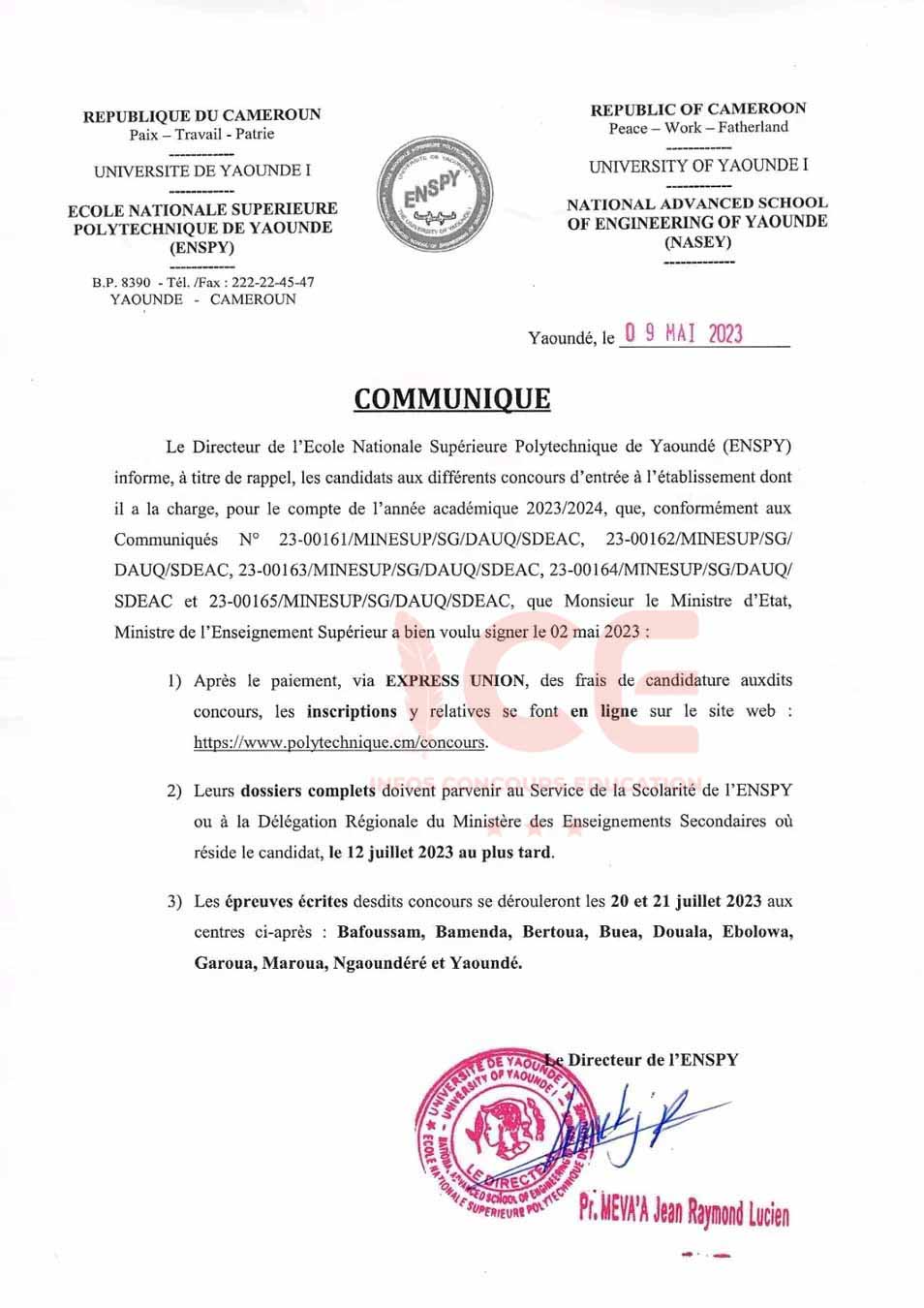 Modalités d'inscription au Concours Polytechnique de Yaoundé 2023