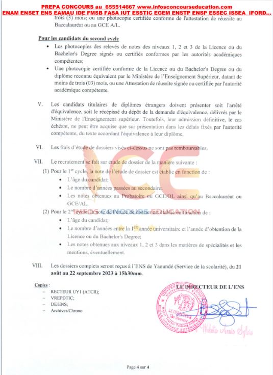 Concours de recrutement sur étude de dossiers des Auditeurs Libres en 1ère année du 1er cycle et du 2nd d cycle de l'ENS de Yaoundé 2023