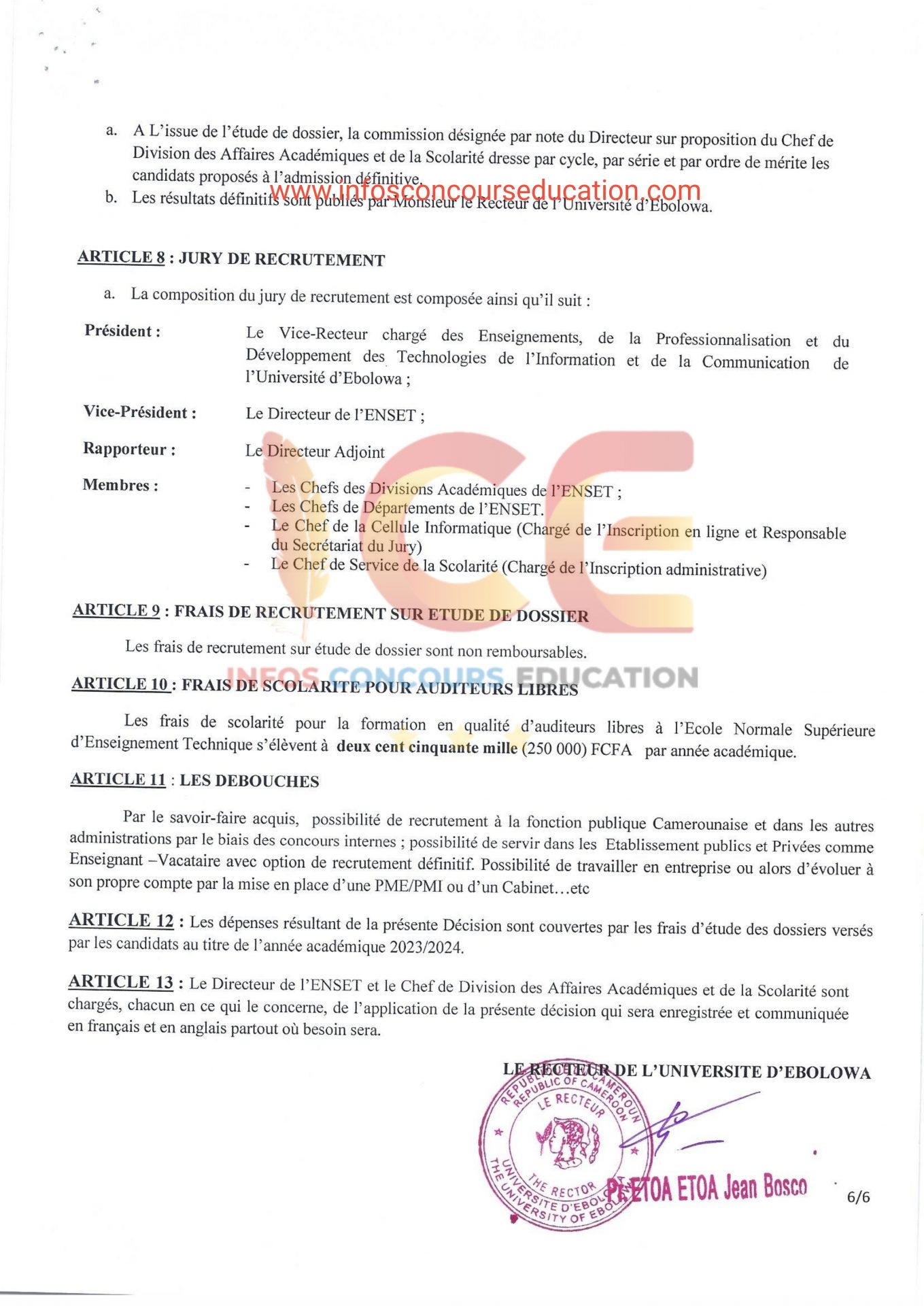 Recrutement des Auditeurs libres ENSET d'Ebolowa 2023