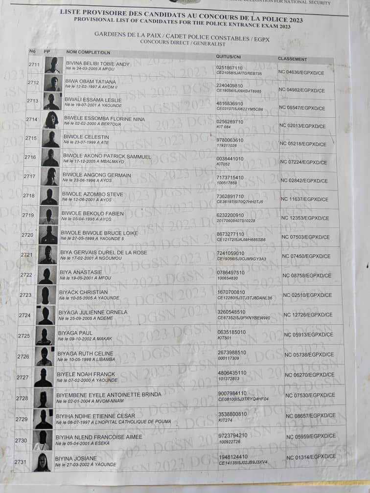Listes provisoires des candidats concours police camerounaise