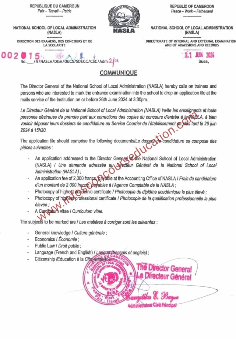 Communiqué relatif aux corrections concours Nasla