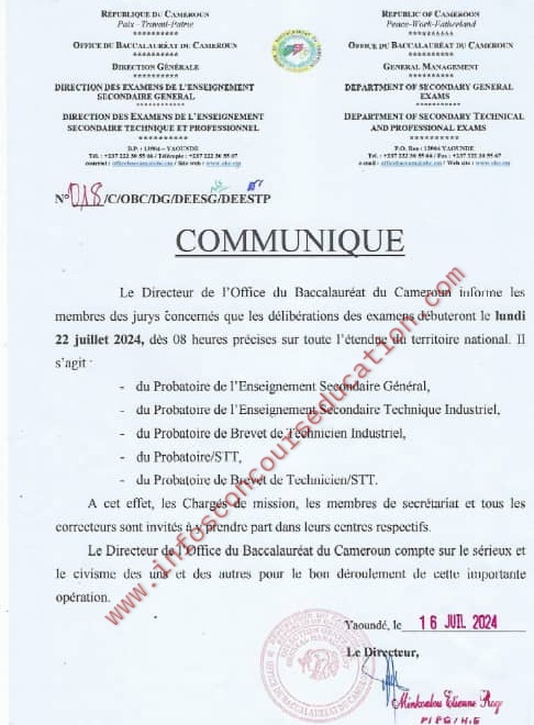 Communiqué OBC: début des délibérations du probatoire 2024
