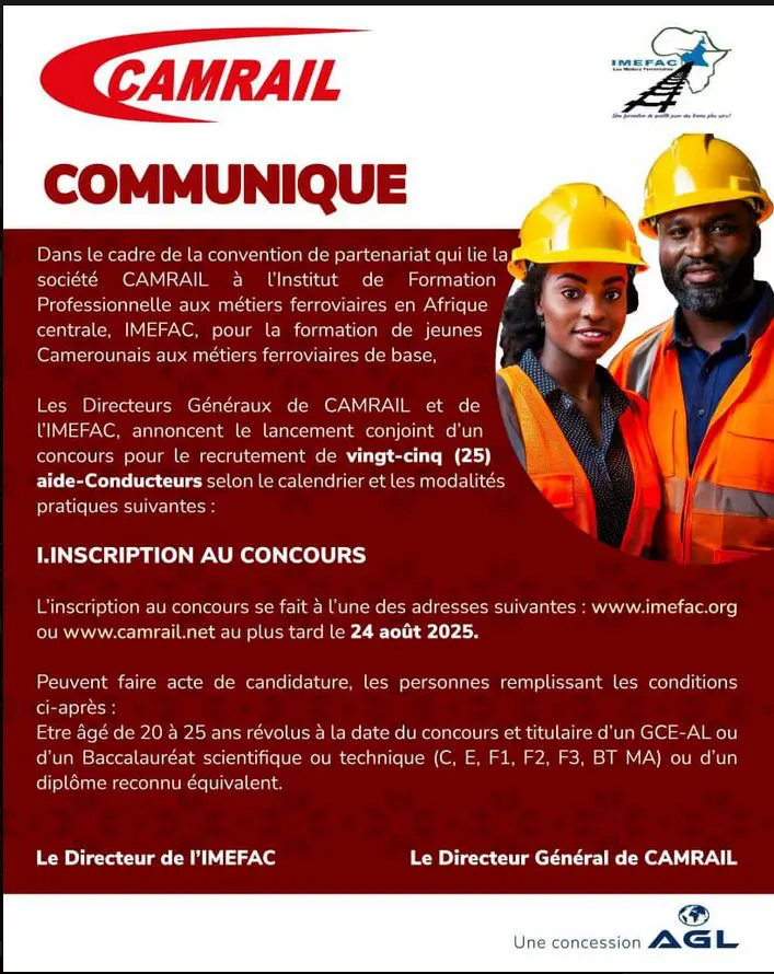 Concours de recrutement CAMRAIL : 25 Aide -conducteurs