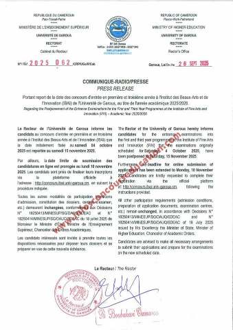 Report de date concours IBAI de Garoua 2025