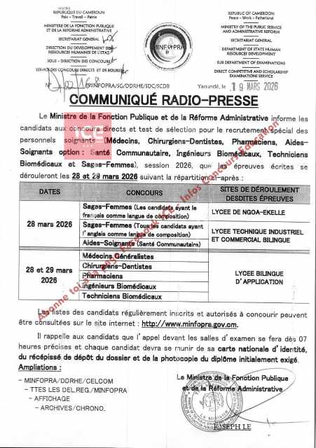 Centre de composition Concours santé publique 2026